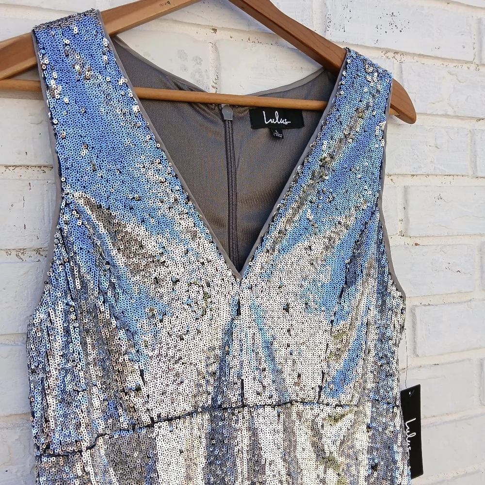 Lulus Silver Sequin Dress Cocktail Mini Large